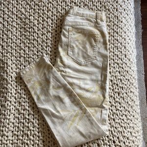 Free People White Jeans with Yellow/Tan Tropical Details